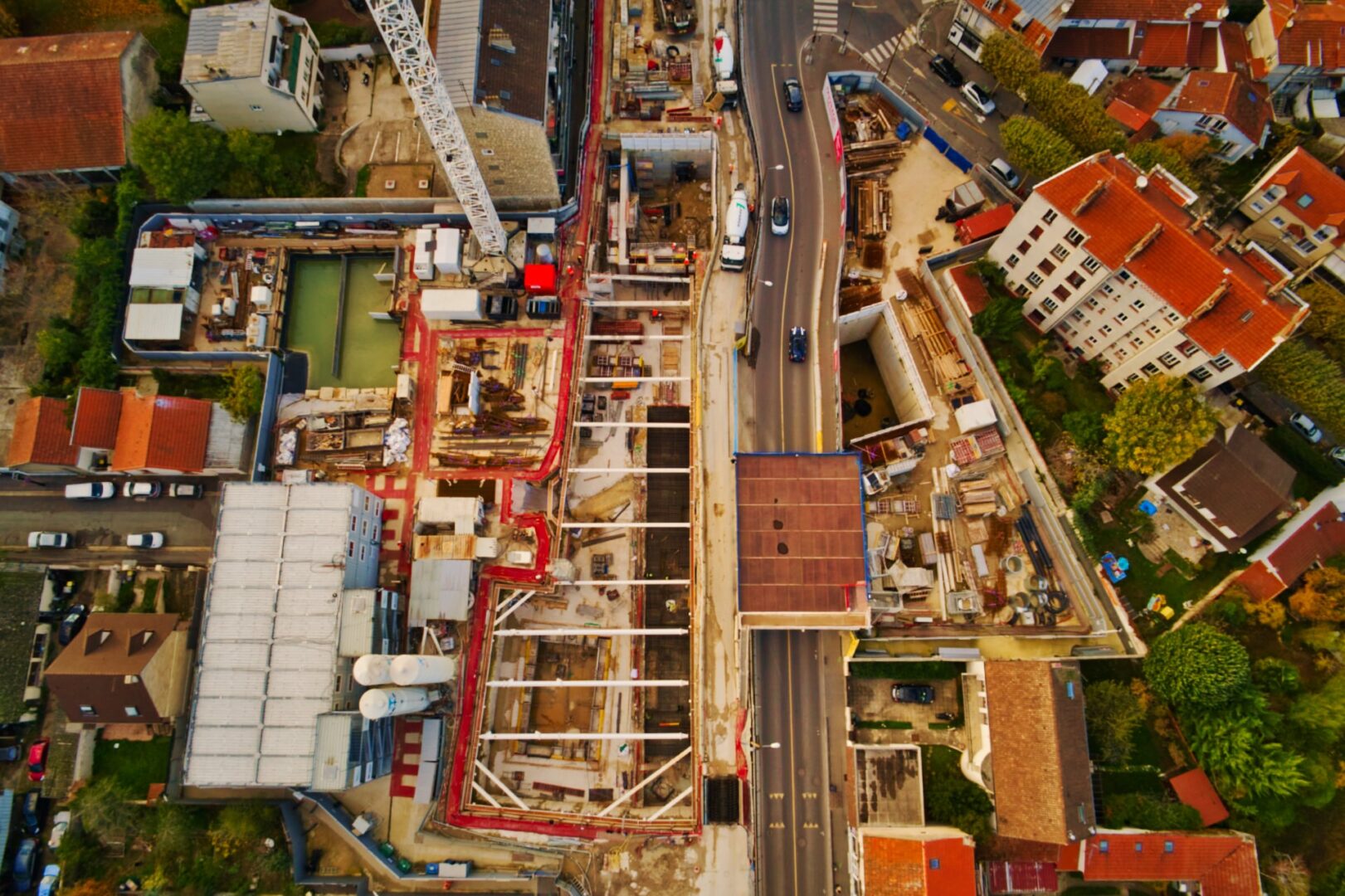 Photo prise par drone de la future gare de la ligne 15 à Champigny, Val de Marne, Ile de France, France.