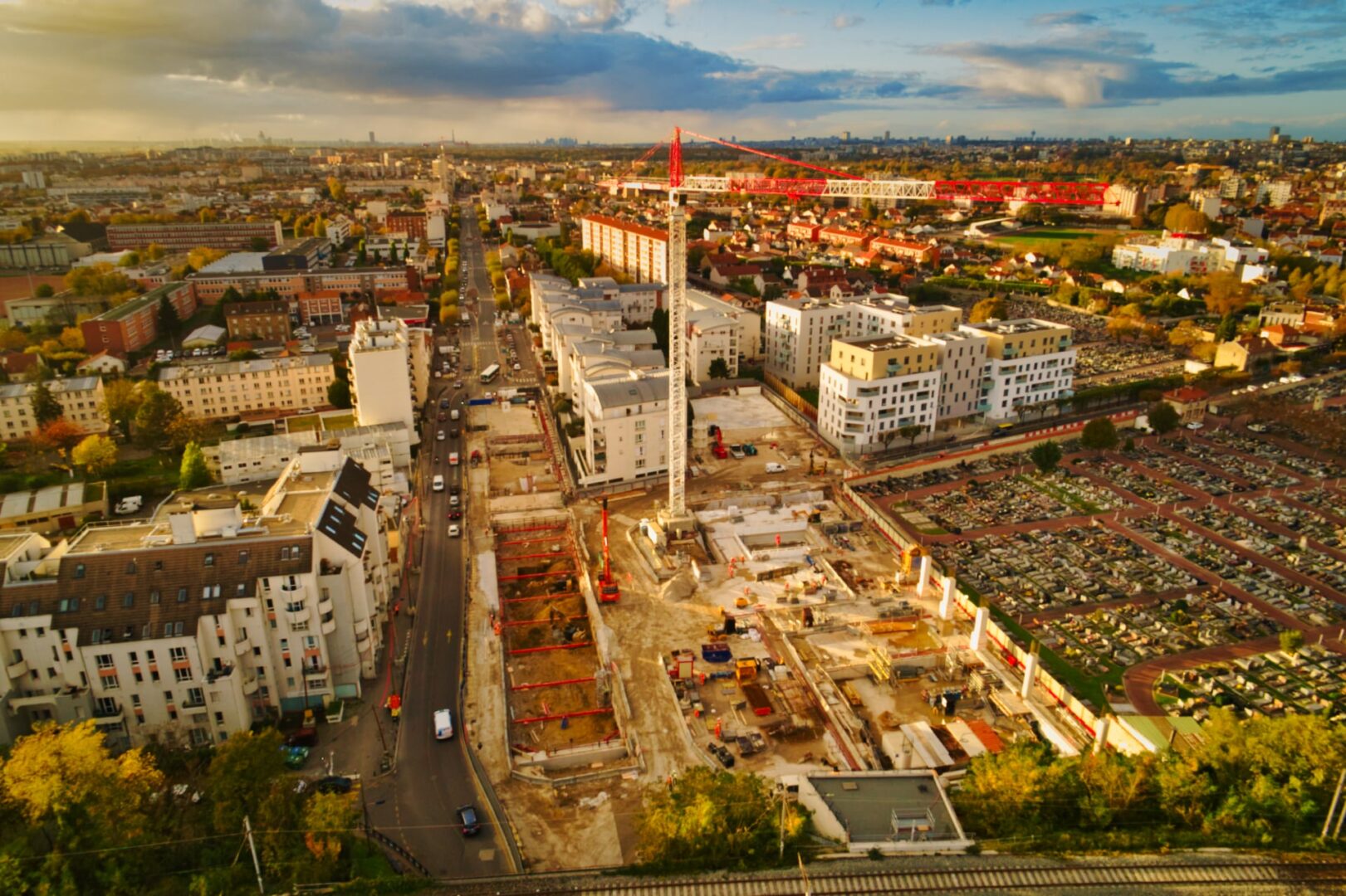 Photo prise par drone de la future gare de la ligne 15 à Champigny, Val de Marne, Ile de France, France